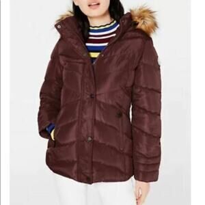 NWT Madden Girl Juniors Faux-Fur Trim Hooded Merlot M